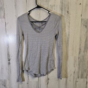 SO Gray Striped fitted Long Sleeve Top women's size small